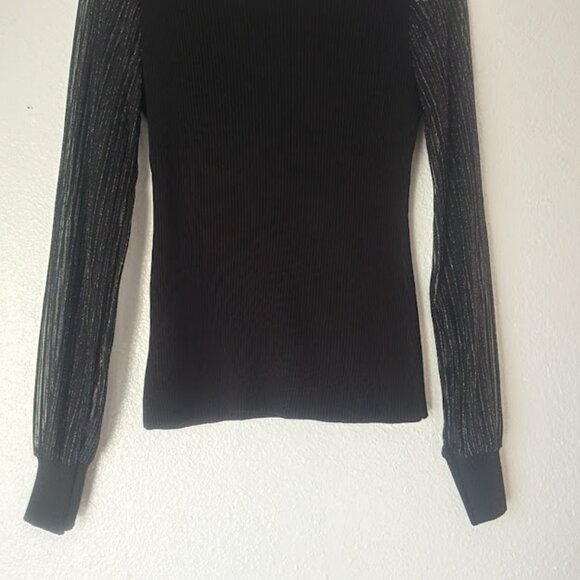 Absolutely Famous women's size S black and silver metallic long sleeve blouse - Picture 6 of 15